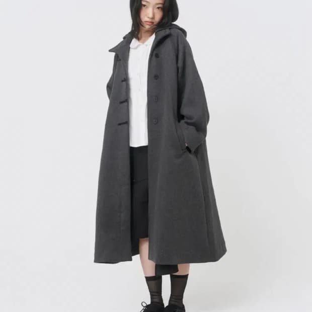 미세키서울 후디 롱 더플 코트 차콜