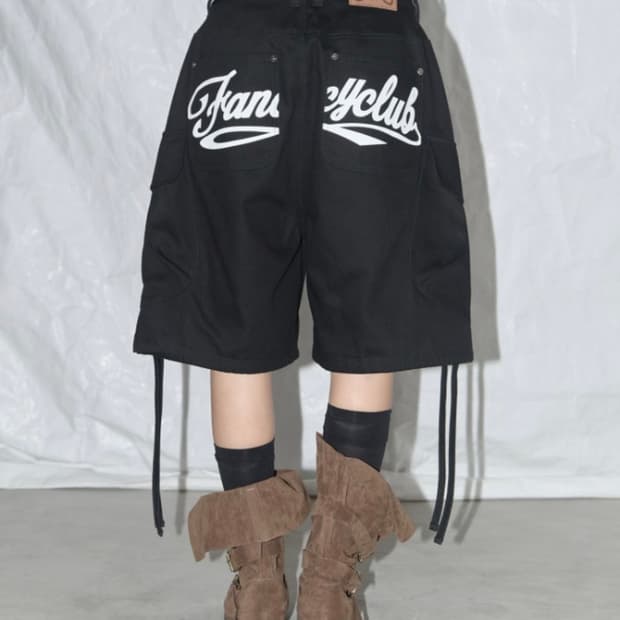 팬시클럽 CARGO LETTERING BERMUDA PANTS black