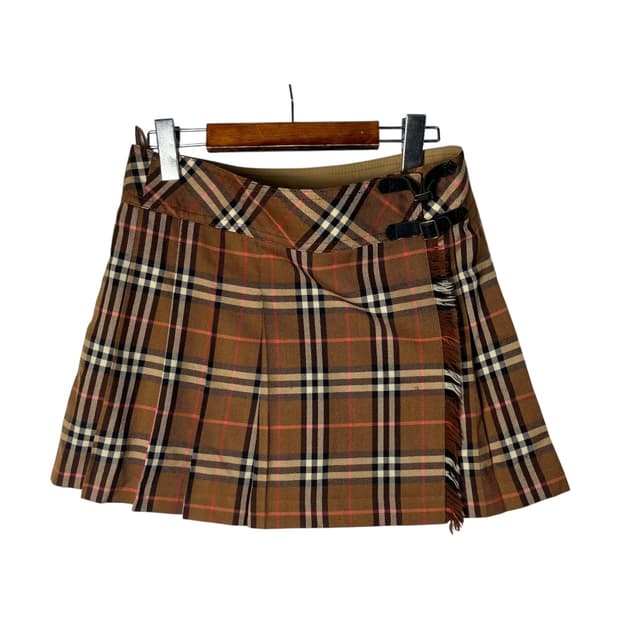 [Burberry] 버버리 블루라벨 체크 벨티드 플리츠 미니스커트