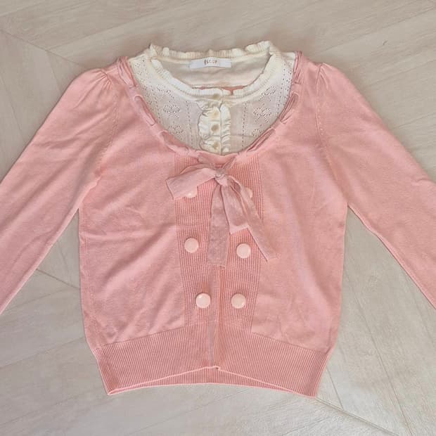SOUP 핑크 리본 장식 가디건