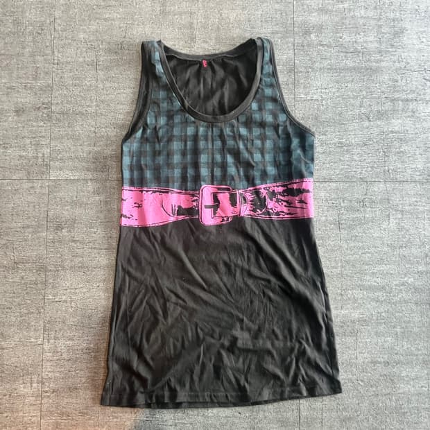 일본빈티지 핀터깔y2k 하구미모리걸 달천깔페어리 타탄 슬리브리스 나시탑