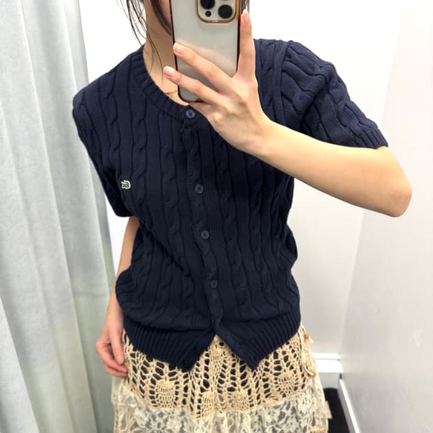 라코스테 네이비 반팔 니트 가디건 