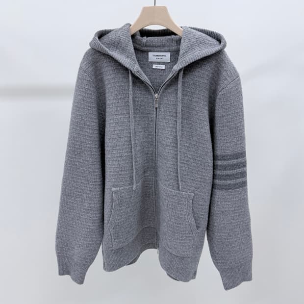 [S+급/5] 톰브라운 사선완장 캐시미어 니트 후드집업 그레이