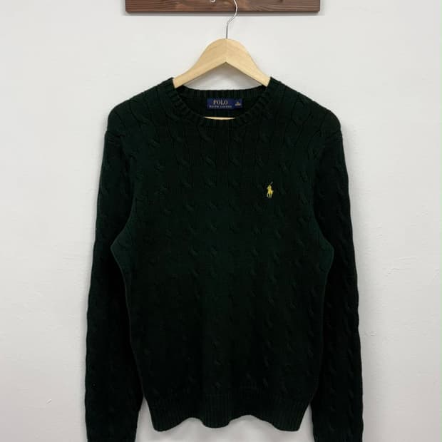 [M] 폴로 랄프로렌 초록 코튼 케이블 니트 스웨터