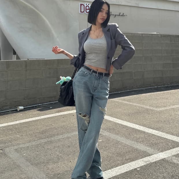 페일제이드 빈티지 데미지 세미 와이드 진 라이트블루