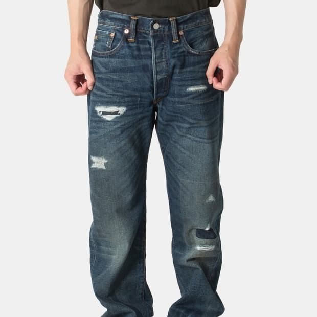 RRL 스트레이트 핏 홀리 워싱 데님 진 33x32