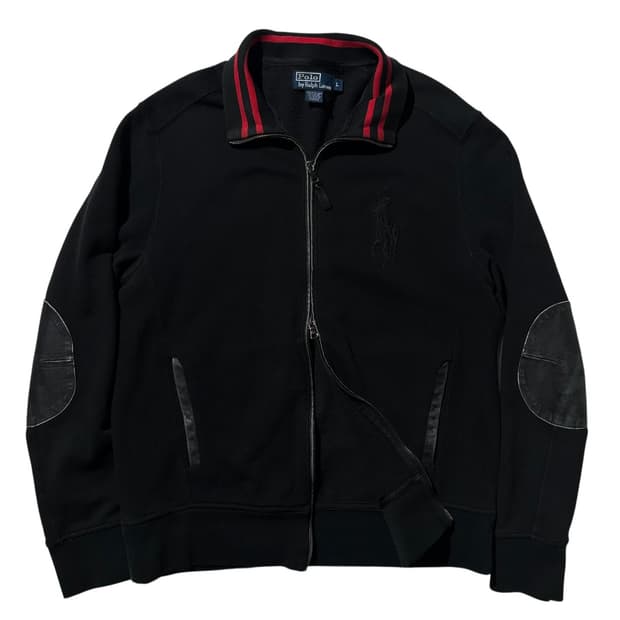 폴로 랄프로렌 빅포니 레더 트림 엘보패치 집업 니트 가디건