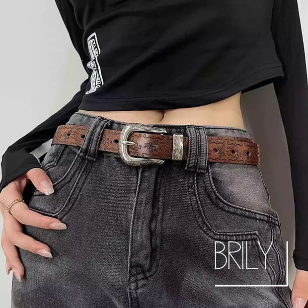 [Unisex] LAD 엔틱 에스닉 클래식 웨스턴 가죽 벨트 브라운