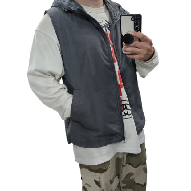 나일론 후드 베스트 차콜 100