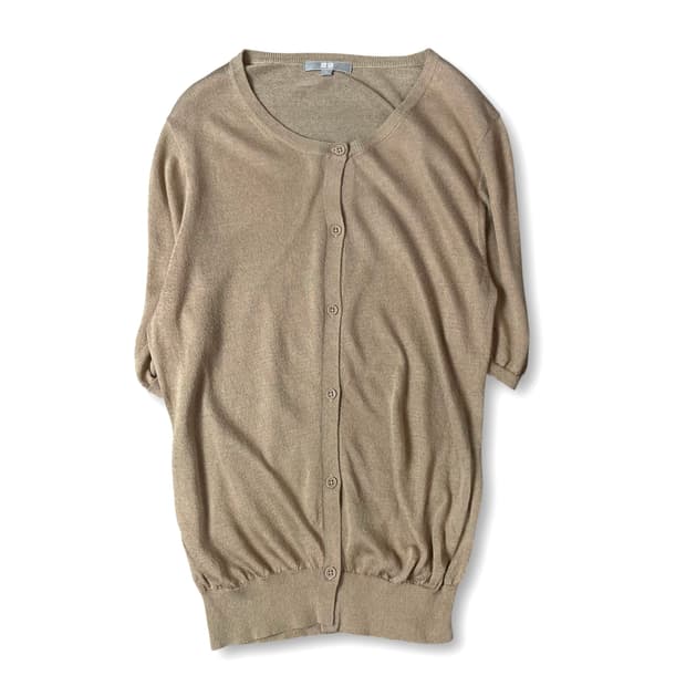유니클로 베이지 라운드넥 반팔 가디건 XL