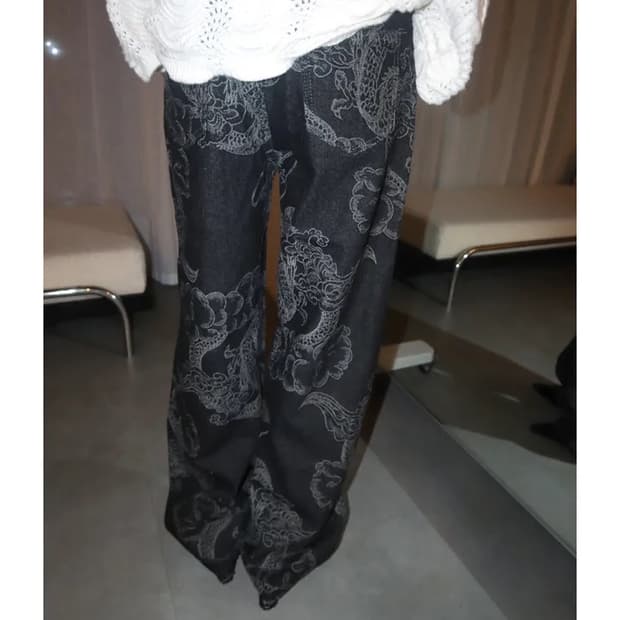 패턴 흑청 데님팬츠