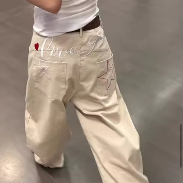 자수 와이드 팬츠M