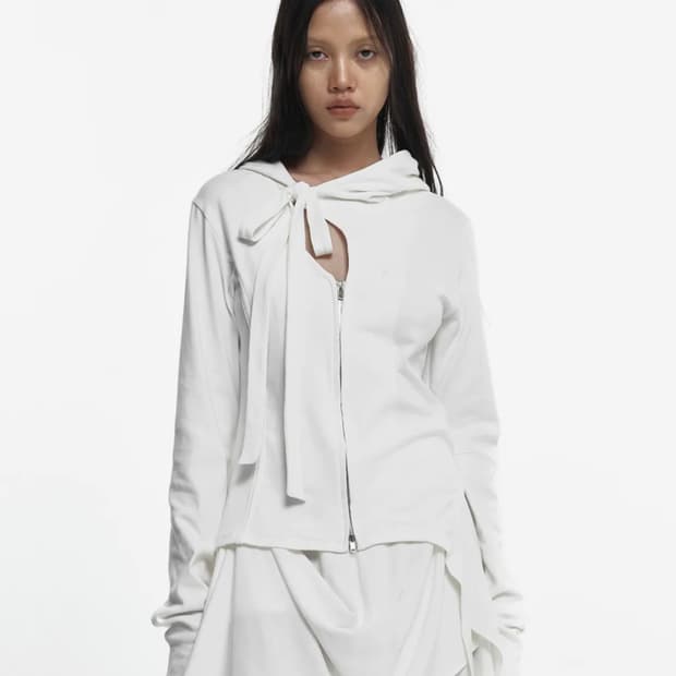 Nache 나체 슬릿 타이 후드집업 화이트