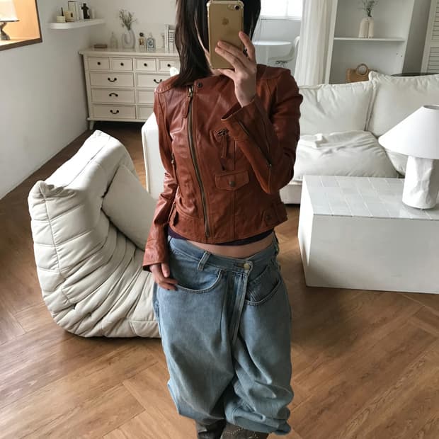 vintage slim fit leather jacket