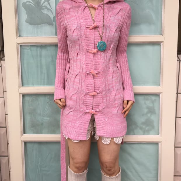 Fake fur hood duffle button cardigan