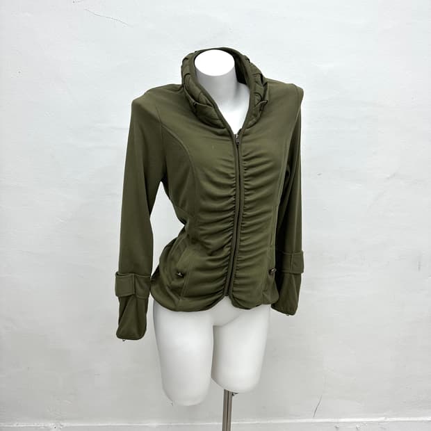 khaki shirring details jacket