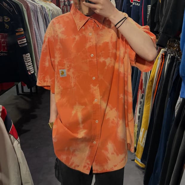 Carhartt 칼하트 타이다이 반팔 셔츠 오렌지