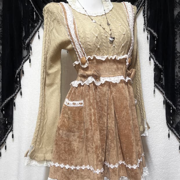 리즈리사 라떼갸루 로걀 프릴 리본 서스펜더 멜빵스커트 원피스 큐롯 로리타