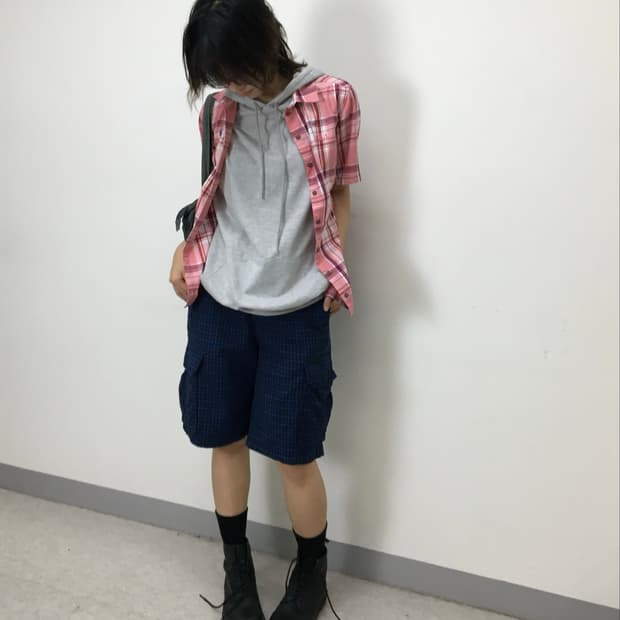 빈티지 네이비 체크 하프 팬츠 반바지