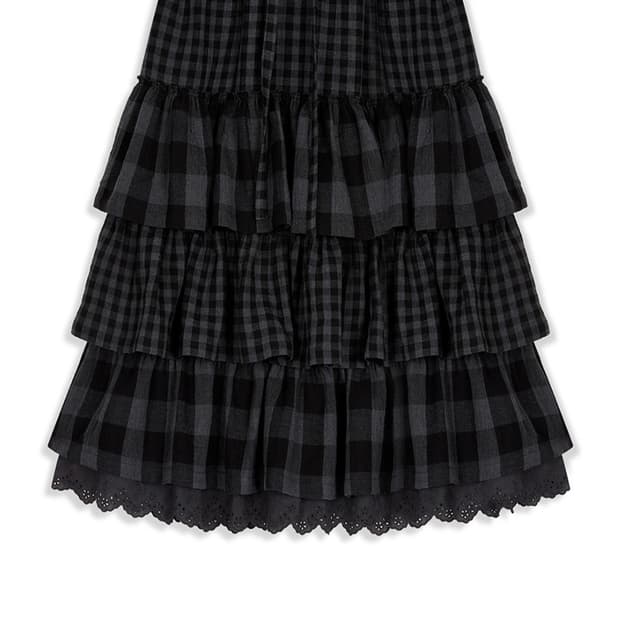 open yy rolled waist tiered skirt 오픈와이와이