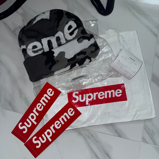 슈프림 카모 빅 로고 비니 스노우 카모 - 25FW
