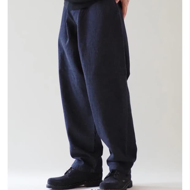 COMOLI Navy Denim Tapered Pants, Navy