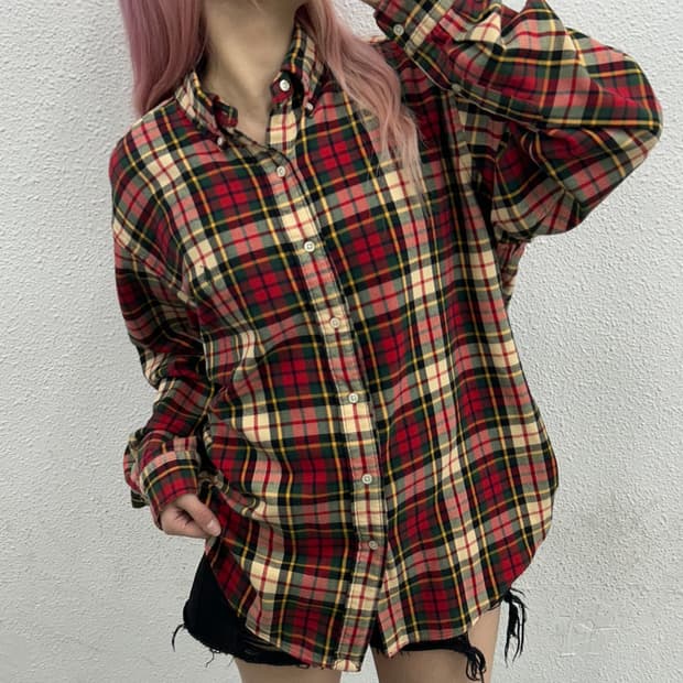 폴로 랄프로렌 딥그린포니 타탄체크 울 셔츠 XL