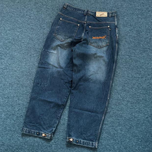 워싱 패턴 와이드 데님팬츠 36