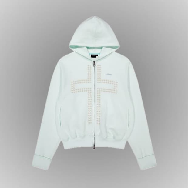 Cross Rhinestone Zip-Up Hoodie 