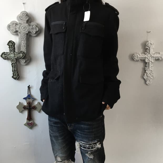 Multi pocket woolen high neck jacket