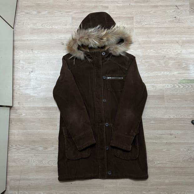 지오다노 양털내피 코듀로이 라쿤퍼 후드 싱글코트 [브라운] L/100