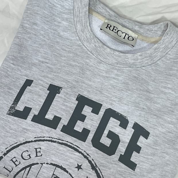 렉토 맨투맨 멜란지 그레이 유니섹스 공용 Recto LLEGE LOGO