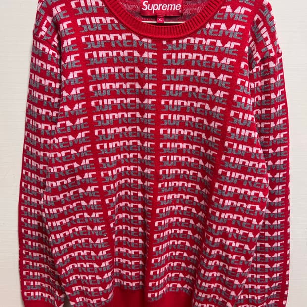 슈프림 로고 패턴 스웨터 레드 XL