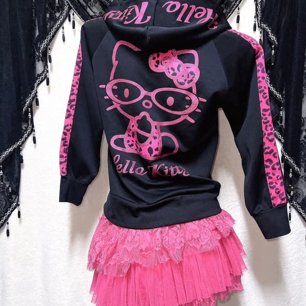 헬로키티 후드집업 고전 레오파드 호피 핑크 갸루 키치 펑크 히메 핀터