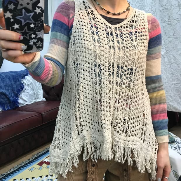 빈티지 모리 그물 니트조끼 베스트 