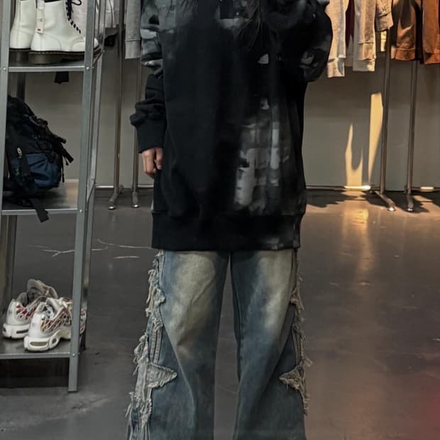 어콜드월 블랙 브러시 스트로크 후드티 A3242