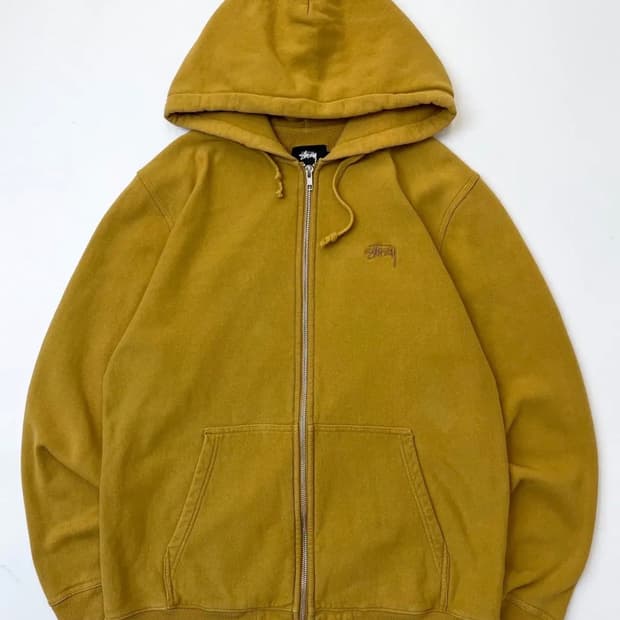 빈티지 스투시 베이직 스탁 로고 머스타드 후드집업
