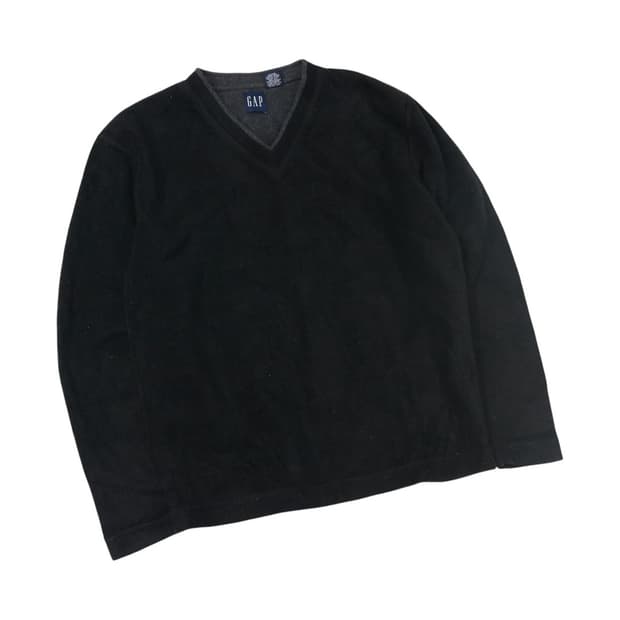 갭 90s 빈티지 블랙 브이넥 플리스 스웨트셔츠
