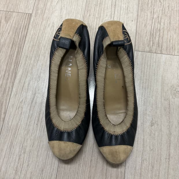 샤넬 발레리나 플랫슈즈 블랙 베이지