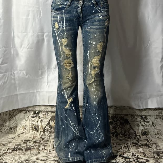 y2k grunge painted bootscut denim