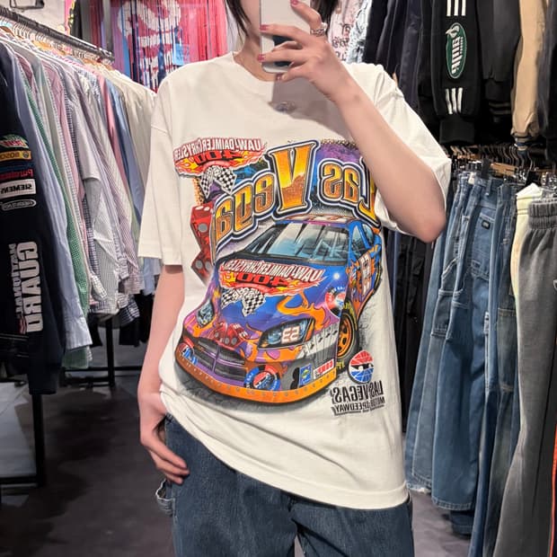 [IM] NASCAR 레이싱 그래픽 화이트 반팔티
