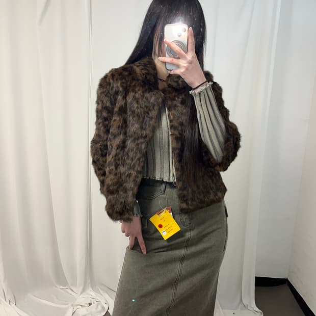 브라운 레오파드 래빗 퍼 자켓 ༒