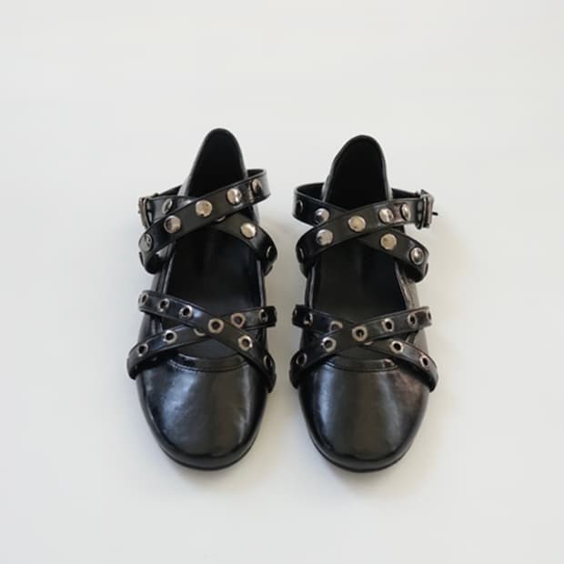 애프터먼데이 stud belt flat shoes