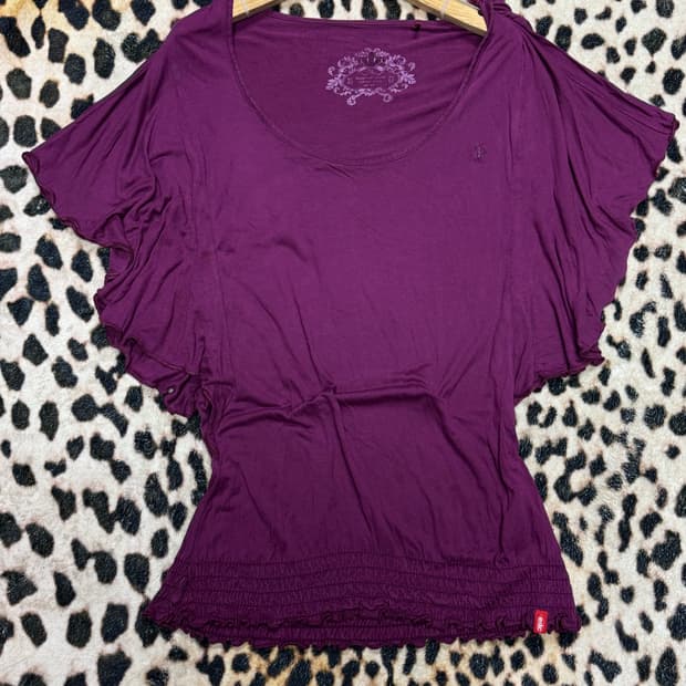 Y2K 플럼 빛 케이프 슬리브 탑 