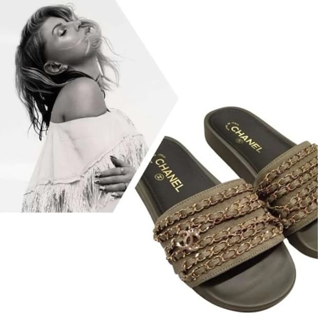 Chanel 샤넬 CC 체인 뮬 카키 39