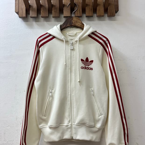 대장급 아디다스 Adidas 삼선 레드라인 화이트 후드 집업