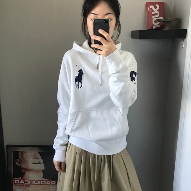 폴로 랄프로렌 빅 포니 로고 화이트 후드티