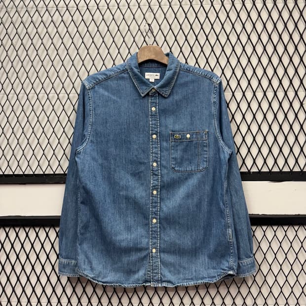 라코스테 데님 셔츠 카라넥 원포켓 로고 포인트 레귤러핏 진청