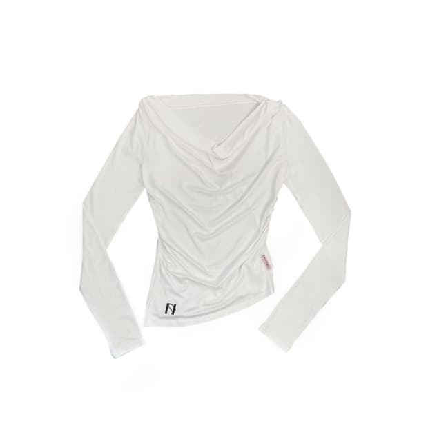 뉴얼린 미야오 드레이핑 셔링 보트넥 탑 화이트