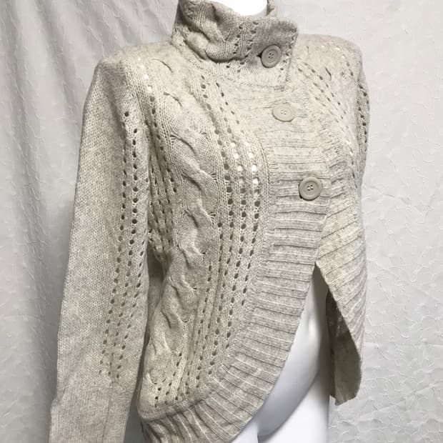 빈티지 니혼진 너드 사선 디자인 버튼 가디건 탑